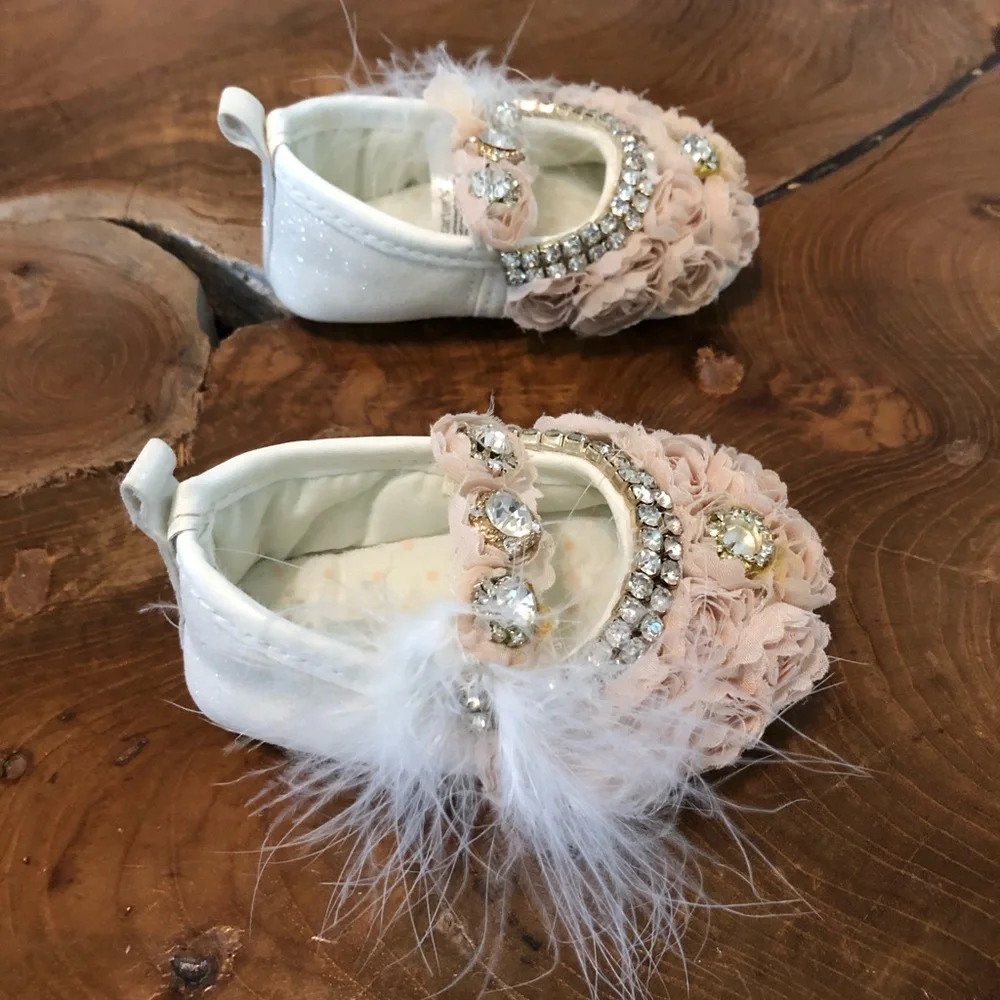 Baby Walker Shoes - Blush Floral Jeweled Mary Janes